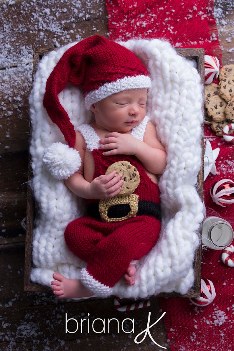 Santa Holiday Outfit Overalls and Hat Knit PATTERN Newborn image 5