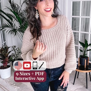 CROCHET PATTERN + VIDEO Beginner Crochet Pullover Pattern - The Dove Crochet Sweater is constructed flat with only two seams. xs-5x sizes.