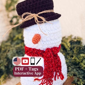 CROCHET PATTERN + VIDEO Crochet Pattern Snowman, Wheat Stitch™ Snowman Amigurumi, Holiday Decor Gift, Beginner-Friendly Winter Softie