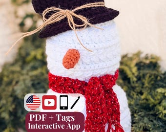 CROCHET PATTERN + VIDEO + App, Wheat Stitch™ Snowman Amigurumi, Beginner Friendly Winter Softie, Christmas Decor Gift, Instant Download