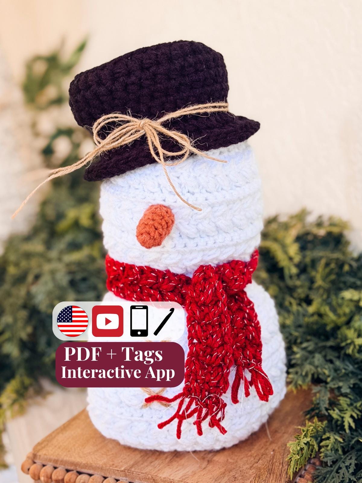 CROCHET PATTERN + VIDEO Crochet Pattern Snowman, Wheat Stitch™ Snowman Amigurumi, Holiday Decor Gift, Beginner-Friendly Winter Softie