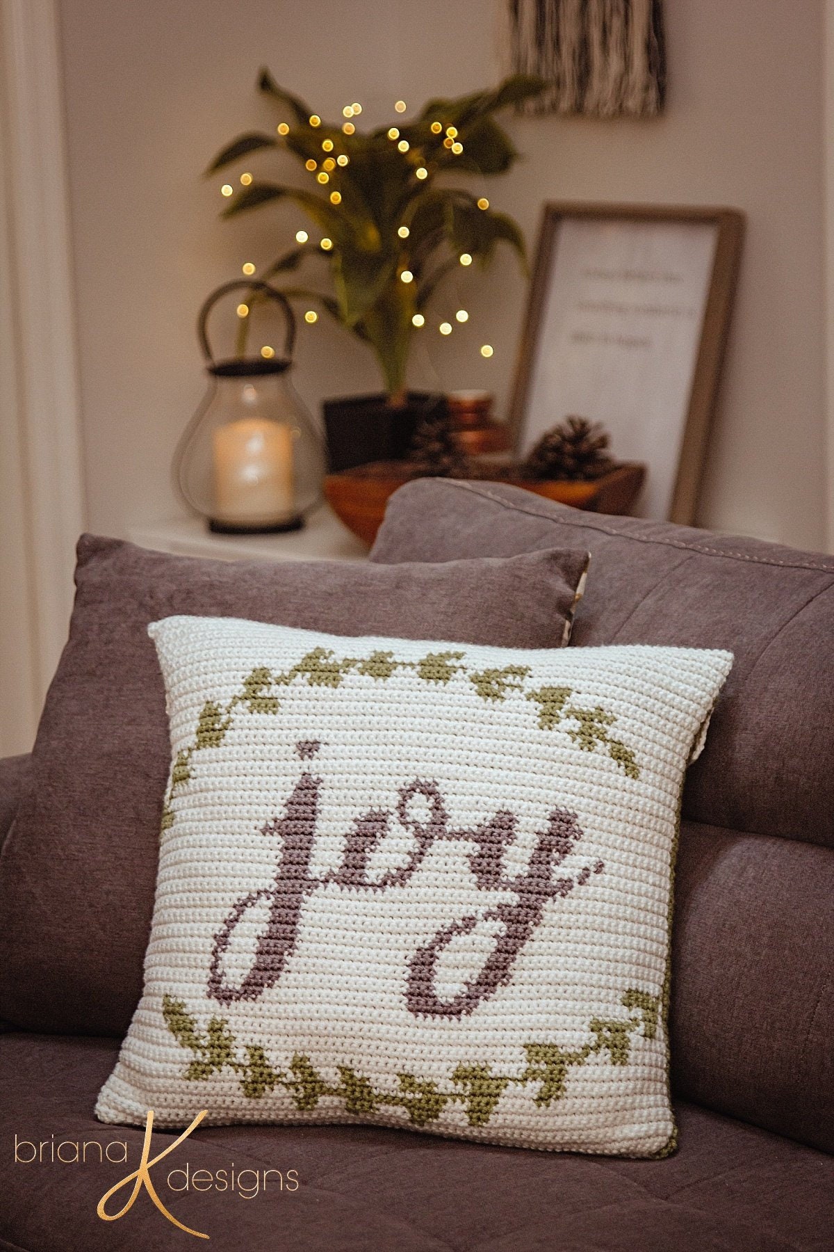 CROCHET PATTERN Joy Pillow Cover Decor, Instant Download PDF Pattern, Includes Chart, Holiday Christmas Decor Crochet Pattern