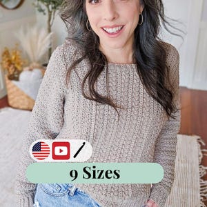 CROCHET PATTERN + VIDEO Toasty Wheat Stitch™ Crochet Sweater Pattern, Fall & Winter Cozy Crochet Pullover, Video Tutorial Included. 2 Seams!
