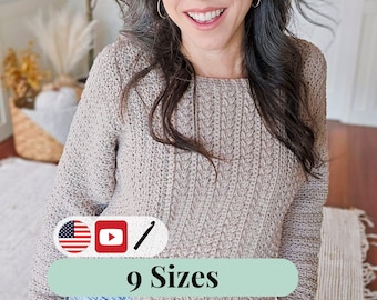 CROCHET PATTERN + VIDEO Toasty Wheat Stitch™ Crochet Sweater Pattern, Fall & Winter Cozy Crochet Pullover, Video Tutorial Included. 2 Seams!