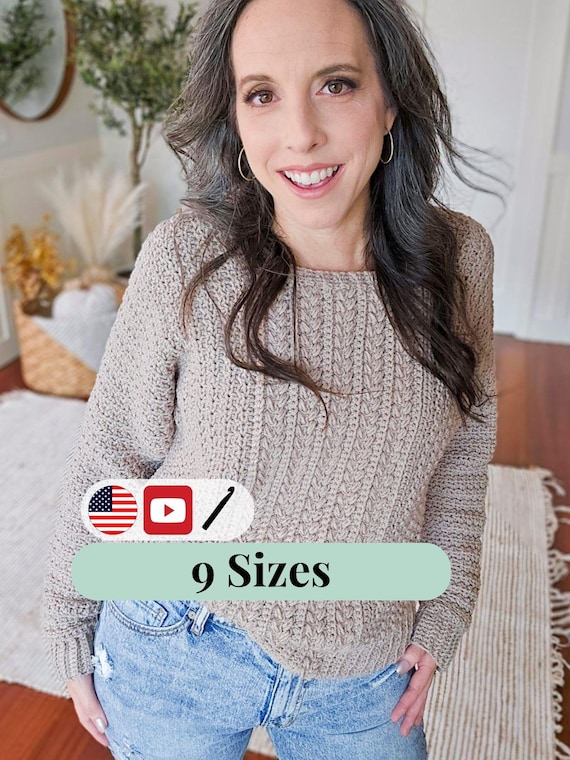 CROCHET PATTERN + VIDEO Toasty Wheat Stitch™ Crochet Sweater Pattern, Fall & Winter Cozy Crochet Pullover, Video Tutorial Included. 2 Seams!
