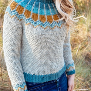 CROCHET PATTERN + VIDEO Traveler Fair Isle Crochet Sweater, xs to 5x sizes, Pullover Crochet Colorwork Pattern, Video Tutorial Incl. image 10