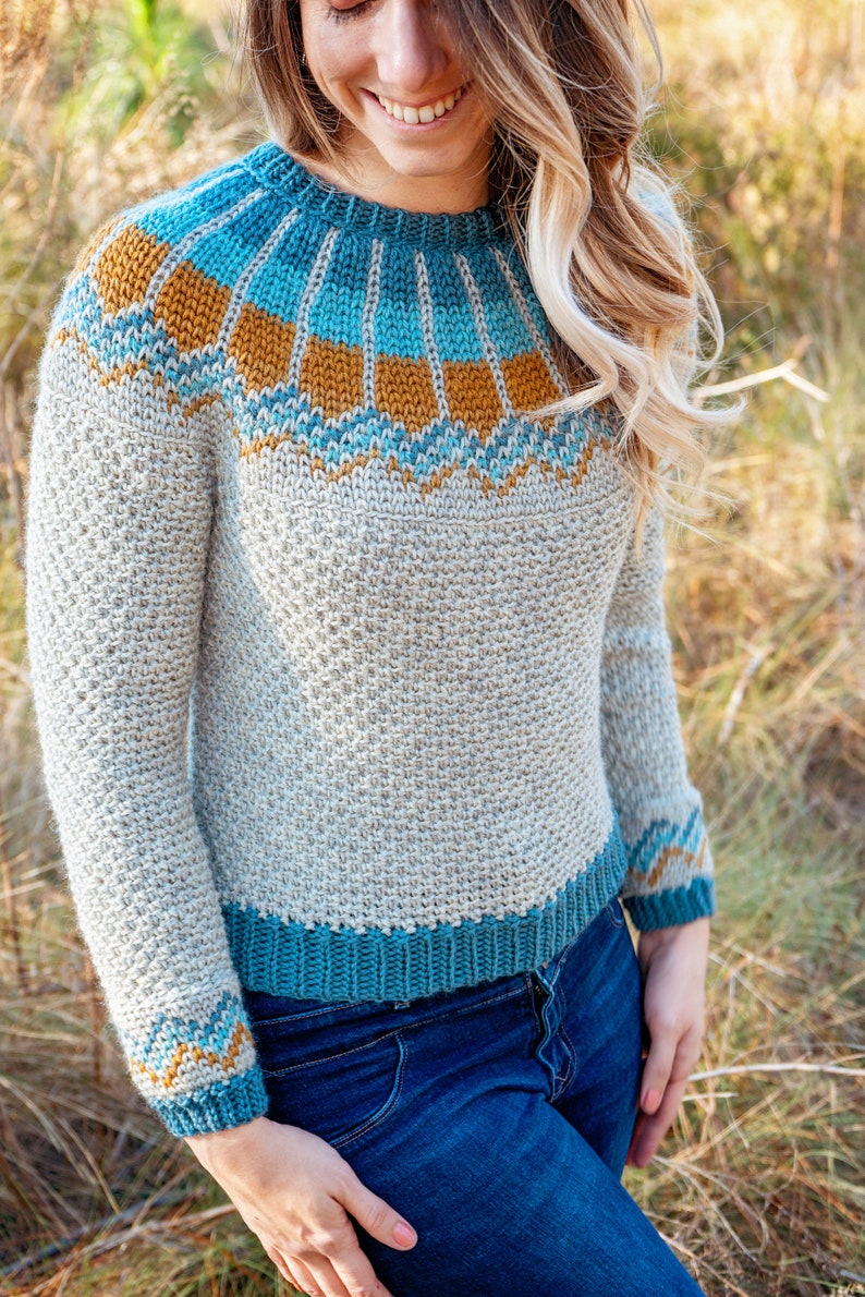 CROCHET PATTERN + VIDEO Traveler Fair Isle Crochet Sweater, xs to 5x sizes, Pullover Crochet Colorwork Pattern, Video Tutorial Incl. image 10