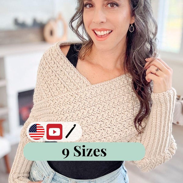 CROCHET PATTERN + VIDEO Wheat Stitch™ Sweater Scarf Crochet Pattern, Sizes xs-5X Size-Inclusive, Scarf with Sleeves, Instant Pdf Download