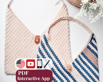 CROCHET PATTERN + VIDEO + App, Just a Rectangle Danbury Bag, Beginner Friendly Tote Purse, Shoulder Handbag, Crossbody, Instant Download