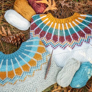 CROCHET PATTERN + VIDEO Traveler Fair Isle Crochet Sweater, xs to 5x sizes, Pullover Crochet Colorwork Pattern, Video Tutorial Incl. image 9