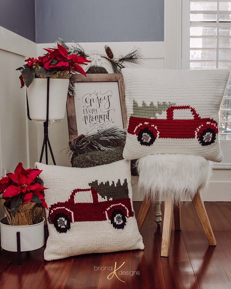 Farmhouse Truck Knit Pillow Cover Christmas Decor, Instant Download PDF Pattern, Includes Chart, Holiday Decor Knit Pattern image 2