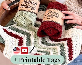 CROCHET PATTERN + VIDEO Chevron Petal Loop Washcloth | Christmas Gift | Cotton Dishcloth | Easy Holiday Make | Instant Pdf Download