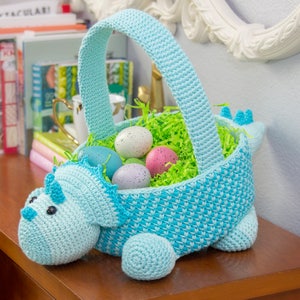 Dinosaur Easter Basket Crochet PATTERN Instant Download, Toy Storage Basket image 2