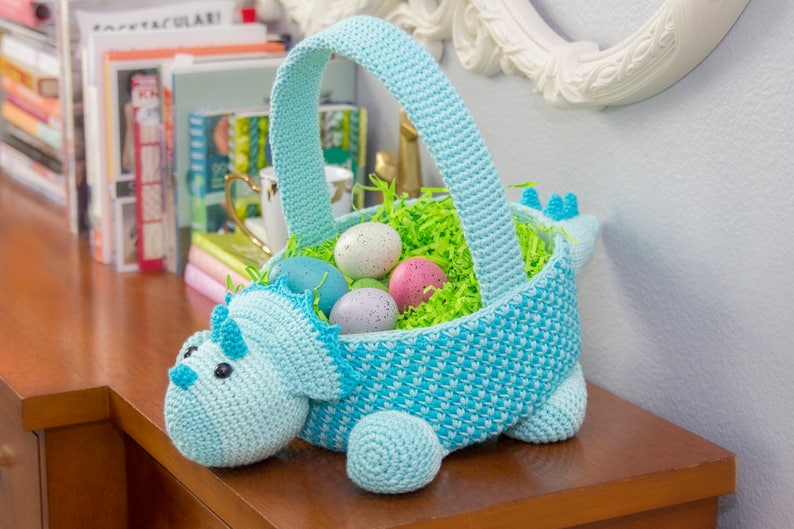 Dinosaur Easter Basket Crochet PATTERN Instant Download, Toy Storage Basket image 2