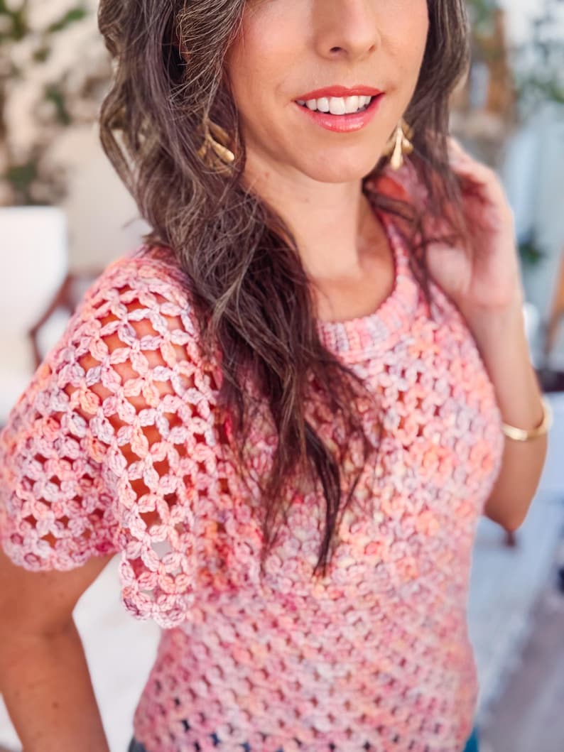 CROCHET PATTERN + VIDEO Circle Leaf Crochet Top Pattern Summer Lace Crochet Shirt – Seamless Top Down Pattern – Size Inclusive xs–5X bild 8