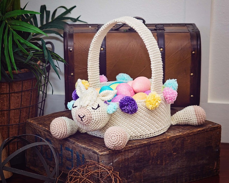 Llama Easter Basket Crochet PATTERN Instant Download, Toy Storage Basket, No Drama Llama image 1