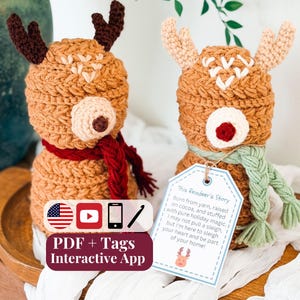 CROCHET PATTERN + VIDEO Wheat Stitch Reindeer | Textured Amigurumi | Worsted Weight | Christmas Decor | Instant Pdf Download