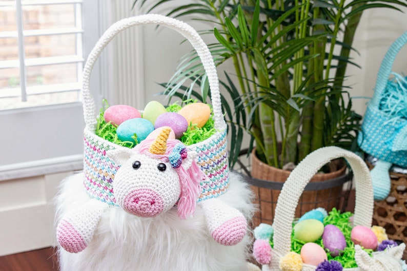 Unicorn Easter Basket Crochet PATTERN Instant Download, Toy Storage Basket image 6