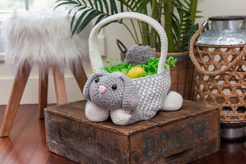 Bunny Easter Basket Crochet PATTERN Instant Download, Toy or Storage Basket, Video Tutorial for the Bunny Basket Included image 4