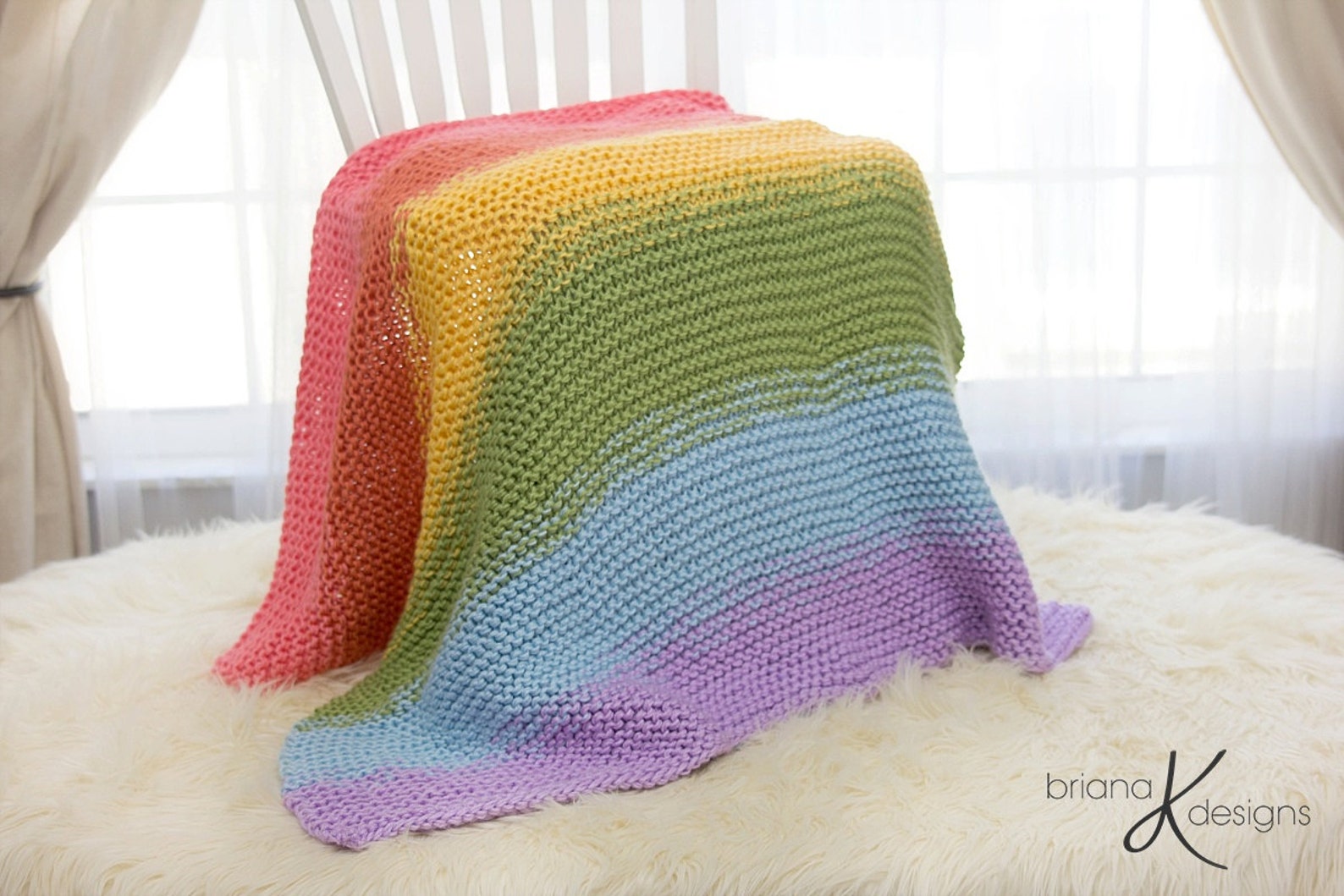 Rainbow Knit Blanket Throw PATTERN Instant Download Etsy