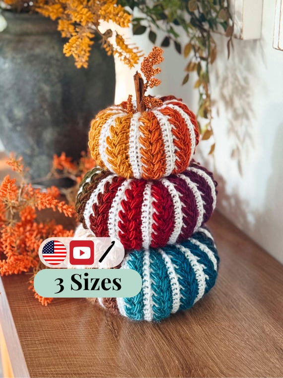 CROCHET PATTERN + VIDEO Crochet Pumpkin Pattern with Video Tutorial | Easy Fall Decor, Diy Wheat Stitch™ Pumpkin Crochet Pdf
