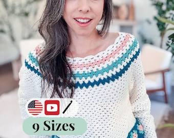 CROCHET PATTERN + VIDEO Summer Granny Top or Dress Crochet Pattern Pdf Download. Size-inclusive xs-5x, includes stitch charts.