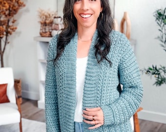 CROCHET PATTERN + VIDEO + App, Wheat Stitch™ Cardigan, 9 Sizes xs-5x Plus Size, Textured Worsted Womens Sweater Coat, Instant Download