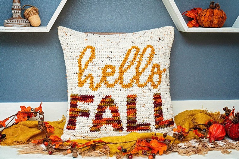 Hello Fall Crochet Pillow Cover Home Decor, Instant Download PDF Pattern, Includes Chart, Holiday Fall Decor Crochet Pattern image 5