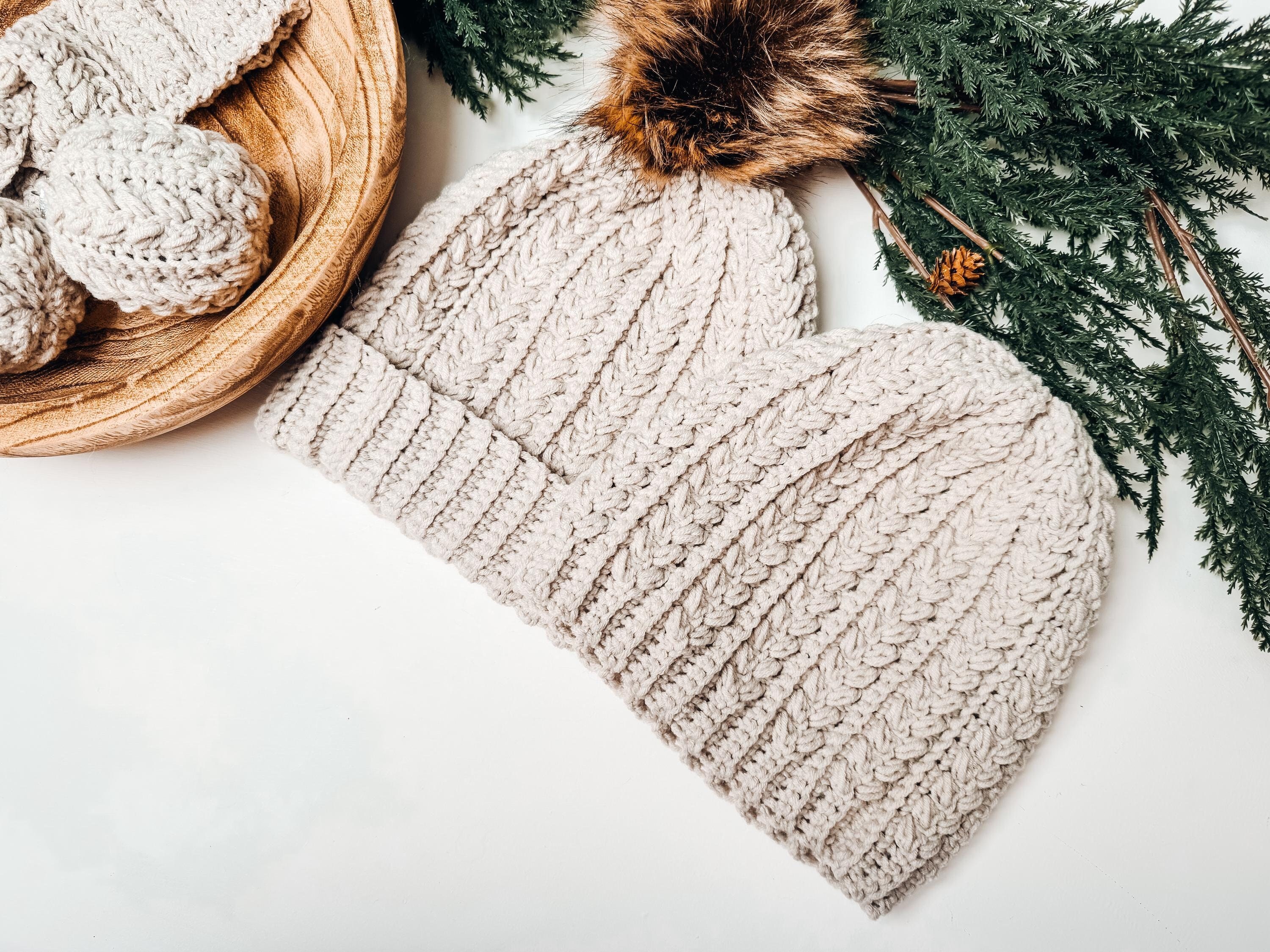 CROCHET PATTERN + VIDEO Snowy Wheat Puff Stitch Crochet Hat Pattern, Instant Download. Winter Beanie in 8 Size Newborn to Adult Crochet Flat