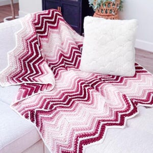 CROCHET PATTERN + VIDEO + App, Wheat Stitch™ Ripple Blanket, 10 Sizes, Chevron Afghan Throw, Stitch Chart, Instant Download