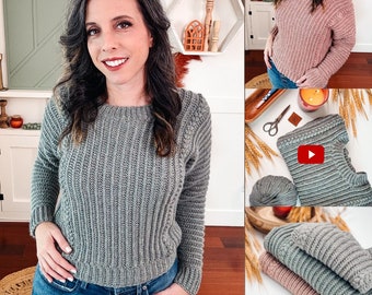 Autumn Wheat Crochet Sweater Pattern in Sizes XS-5X. Video Tutorial Included. Easy Crochet Pattern & Beginner Friendly - Crocheted Flat.