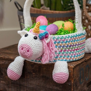 Unicorn Easter Basket Crochet PATTERN Instant Download, Toy Storage Basket image 7