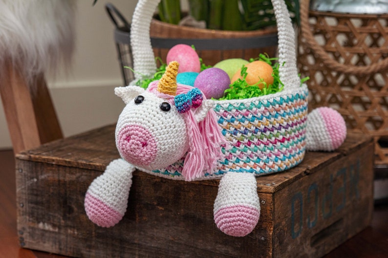 Unicorn Easter Basket Crochet PATTERN Instant Download, Toy Storage Basket image 7