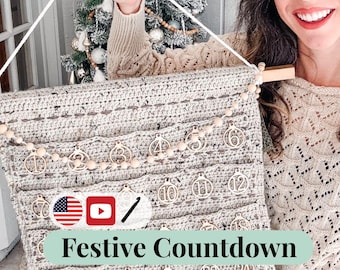 CROCHET PATTERN + VIDEO Christmas Crochet Advent Calendar Pattern. Count Down To Christmas - Cute Pine Christmas Tree + Holiday Gift Tags!