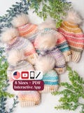 CROCHET PATTERN + VIDEO + App, Wheat Stitch™ Puff Beanie, 8 Sizes Baby to Adult, Womens Unisex Slouchy Hat, Printable Tag, Instant Download
