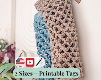 CROCHET PATTERN + VIDEO Circle Leaf Plastic Bag Holder | Textured Kitchen Organizer | 2 Sizes | Instant Pdf Download