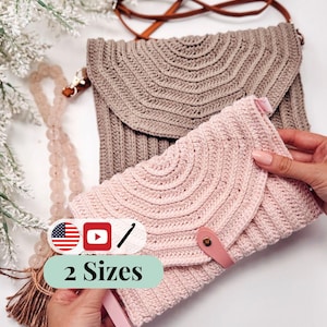 CROCHET PATTERN + VIDEO Crochet Envelope Clutch & Bag Pattern with Video Tutorial – Easy Diy Crochet Bag in Two Sizes.