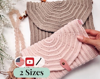 CROCHET PATTERN + VIDEO Crochet Envelope Clutch & Bag Pattern with Video Tutorial – Easy Diy Crochet Bag in Two Sizes.