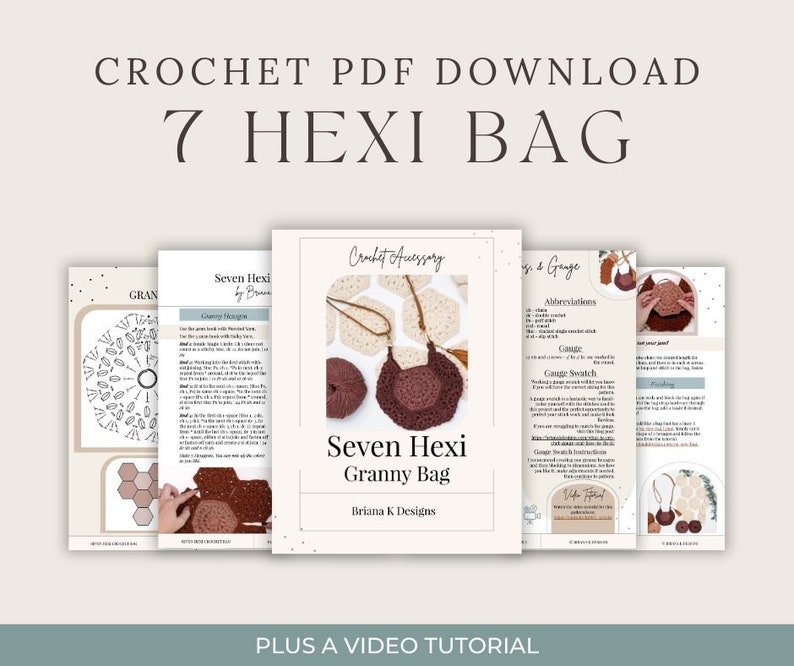 Crochet pdf download for a handmade gift - 7 hexi bag.