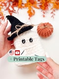 CROCHET PATTERN + VIDEO Wheat Stitch Ghost Crochet Pattern for Halloween Decor Amigurumi Plushie, Wheat Stitch Softie Spooky Cute Home Decor