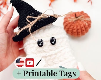 CROCHET PATTERN + VIDEO Wheat Stitch Ghost Crochet Pattern for Halloween Decor Amigurumi Plushie, Wheat Stitch Softie Spooky Cute Home Decor