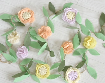 Rainbow Sherbet Felt Floral Garland
