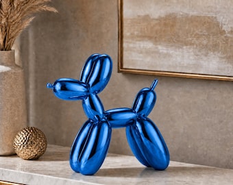 Grande statue de chien en ballon bleu (30 x 30 cm), Figurine de chien en ballon multicolore, Sculpture de chien en résine, Cadeau métallique pour la maison