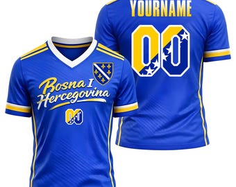 Personalisiertes Bosnien und Herzegowina 2026 Cup Fan T-Shirt Fußballtrikot - Kinder, Jugendliche & Erwachsene