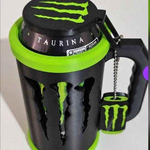 Energy Drink Zubehör Kit | Dosenhalter, Schlüsselanhänger & Dosenöffner | 3D gedrucktes Geschenk Set Schwarz