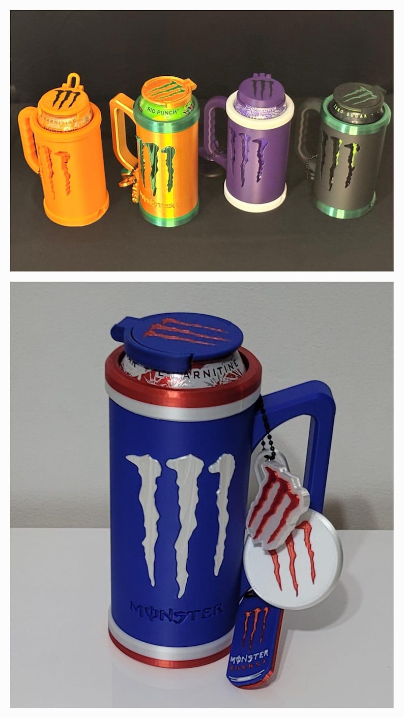 Energy Drink Zubehör Kit | Dosenhalter, Schlüsselanhänger & Dosenöffner | 3D gedrucktes Geschenk Set Bild 4