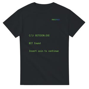 Bitcoin.exe – Bit Found, Coin Not Found | Retro DOS Crypto T-Shirt