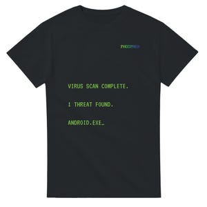 ANDROID.EXE – Virus Scan Complete | Funny Retro DOS Computer T-Shirt