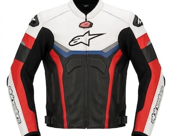 Alpinestar Men Motorcycle Leather Racing Jacket Armored Biker Riding Gear Sportbike Moto Cafe Racer Jacket Protective Riding Apparel Gift