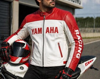 Yamaha Racing Leather Jacket For Men Motorcycle Biker Cafe Racer Moto Style Genuine Cowhide Leather Rider Jacket Christmas Gift For Him Her